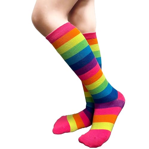 Rainbow Striped Youth Children Kids Fashion Colorful Non-skid Knee High Socks