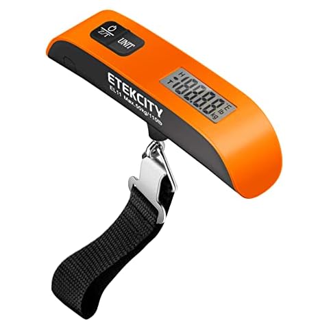 Etekcity Luggage Scale, Digital Weight Scales for Travel Accessories Essentials Suitcases , Portable Handheld Scale with Temperature Sensor, Rubber Paint, 110 Pounds, Battery Included, Orange, 1 Pack Cover