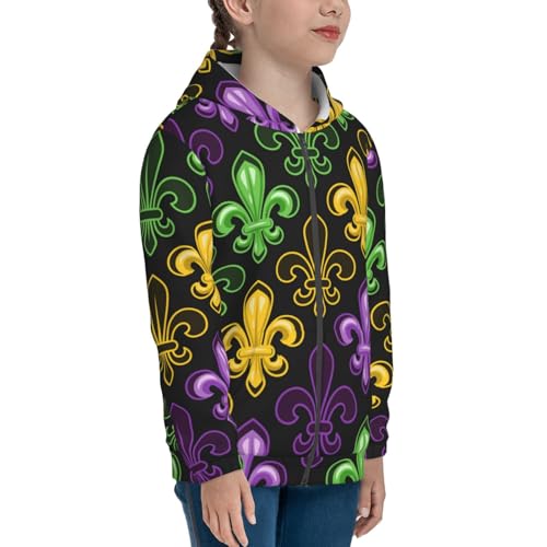 Mardi Gras1 Kid Hoodies Boys Zip Up Sweatshirts Girls Pullover with Pocket4