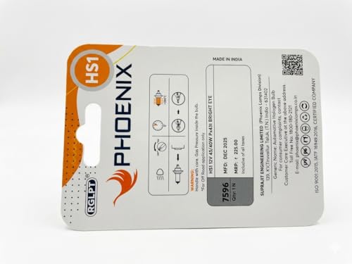 Image of PHOENIX Bright Eye HS1 Headlight Bulb for Activa, Jupiter, Access & Other Scooters, 12V 45 /40W Halogen, 90% Extra Light, Pack of 1