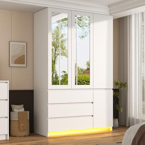 Squireewo 75" White Wardrobe with LED