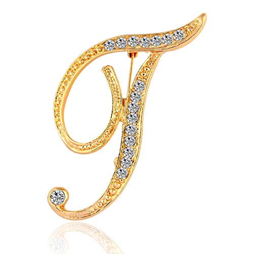 Image of BeeGift Letter Brooch Pins Initial Rhinestone Brooch for Women Crafts,Rhinestone Crystal Lapel Pin Brooches Gold A-Z 26 Letters
