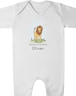 Personalised Babygrow Lion Safari Animals Welcome to the world I'm Name Safari Animals Baby Romper Babygrow and hat set New Baby Gifts Newborn baby Gifts Babywear Hospital Outfit White