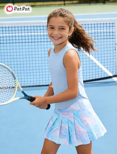 Image of PATPAT Girls Tennis Skirt Sets Moisture Wicking Tank Tops and Pleated Skirts 2 Piece Outfits Activewear Sets 5-12 Years