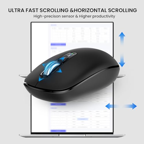 Wireless Bluetooth Mouse,USB+BT×2,Multi Device Ergo Full Size Mouses-big Hand,Metal 4-Way Super Scrolling,± 3000 DPI,10 Buttons,Plug&Play,Quiet,w/ 2 Batteries,Mice for Laptop,Computer,Tablet,Mac,iPad — view 3