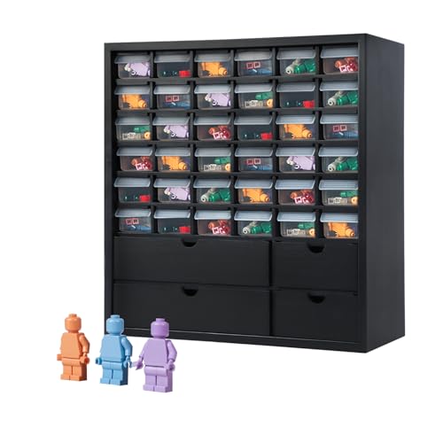 Image of VERANI Solid Wood Minifigures Miniature Storage Organizer - Figurines Collectibles Cabinet Wall Mount Figure Organizer for Action Figure Small Objects, Tool Storage - Black