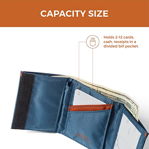 Image of Allett Trifold Wallet, Indigo Blue | Nylon, RFID Blocking | Slim, Minimalist, Water Resistant, Thin, Front Pocket | Holds 2-12 Cards, Flat Bills, Receipts & Coins | For Men & Women