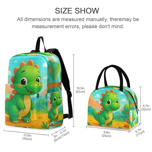 Sac à dos pour l'école vert dinosaure avec boîte à déjeuner enfant - 2