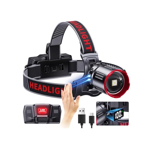 TDT Headlamp Flashlight, Ultra-Light Bright LED Rechargeable Headlight with Motion Sensor, 6 Modes Waterproof Head Lamp for Outdoor Camping Running Hiking Fishing