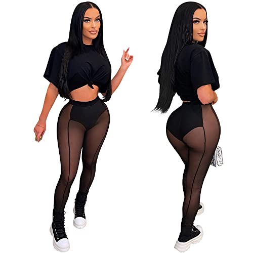 Image of Women's Sexy See Through Sheer Mesh Pants Leggings High Waist Casual Sweatpants Tights