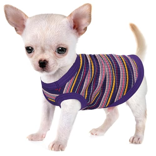 Image of Elevate Your Pet's Comfort and Fashion: Premium 100% Cotton Rib Dog Shirt Vest for Small Breeds Like Chihuahuas, Yorkies, and Puppies .Year-Round Style with Tank-Style Puppy Attire Purple Large