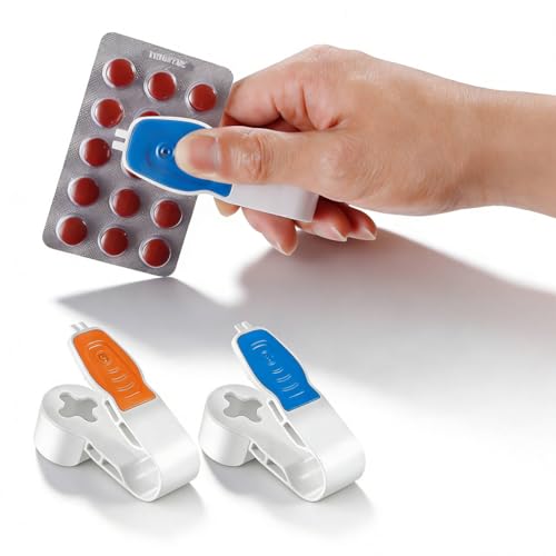 Pill Card Popper Portable Pill Popper Tool Pill Taker Remover Pill Splitter Pill Puncher Tool for Blister Packs Automatic Pill Dispenser A Tool for Assisting in the Removal of Pills(Blue and Orange)
