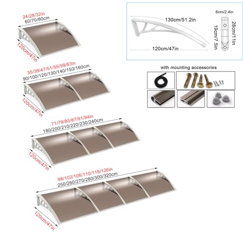 Auvent d'extérieur 120x80cm en polycarbonate marron pour portes