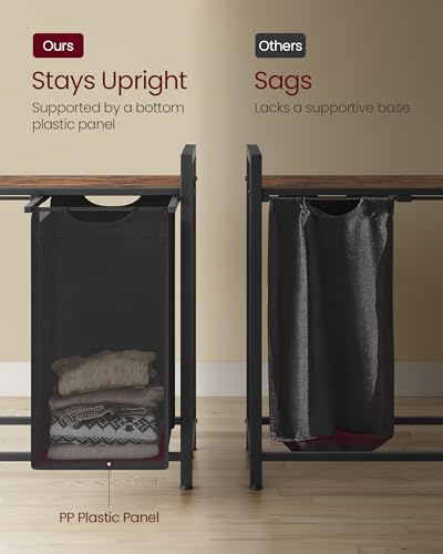Image of VASAGLE Laundry Hamper, Laundry Basket, Laundry Sorter with 2 Pull-Out and Removable Bags, Shelf, Metal Frame, 2 x 12.1 Gallons (46 L), 28.8 x 13 x 28.4 Inches, Bicolor and Rustic Brown UBLH201X01