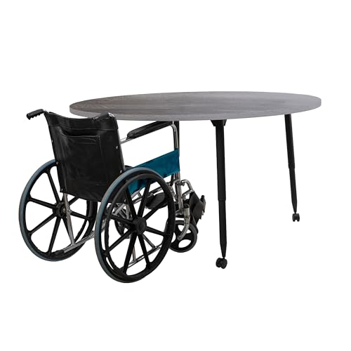 Image of Adapte Commercial Classroom Activity Table - 60 inch Round Woodgrain, ADA Compliant Tapered Legs with Glides & Casters, Adjustable Height 22-34 inch Wheelchair Accessible, School & Office Furniture