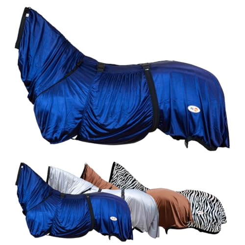 RL24 - Ekzemerdecke mit Halsteil & Bauchlatz Fliegendecke z. Schutz vor Insekten feinmaschiges Gewebe doppelter Frontverschluss & Beinschnüre Outdoor-Pferdedecke in Nachtblau 115cm