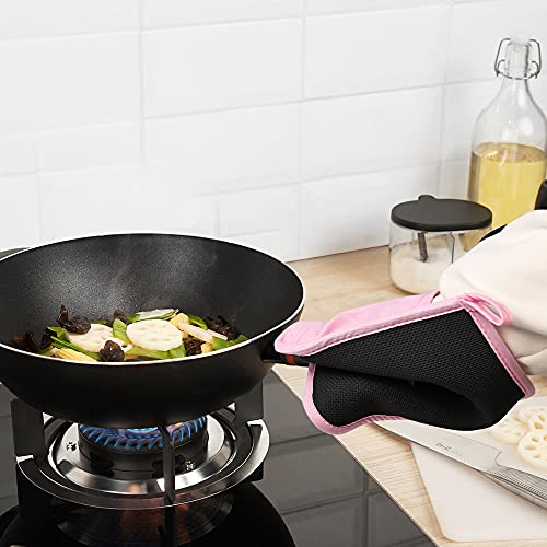 Arcliber Pot Holders,4Pcs Heat Resistant Hot Pads,Non-Slip Rubber Surface Design,Cotton Infill Kitchen Potholders Set,Pink #TOP3