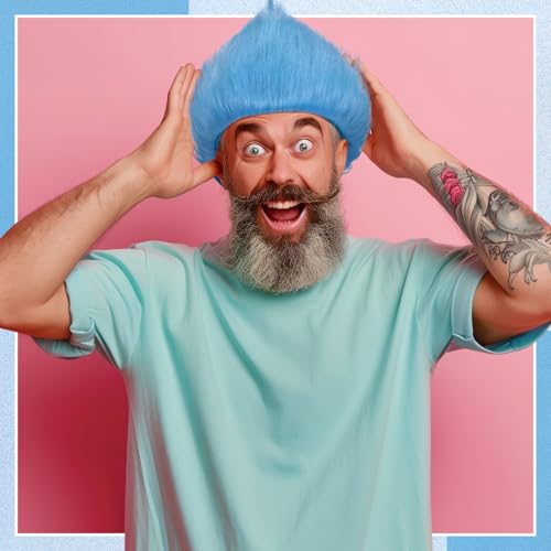 Image of Geyoga 2 Pcs Funny Wig Crazy Hair for Halloween Party,Light Blue | Funny Colorful Wig Adults Use, Unisex Funky Hairband, Halloween Mardi Gras Cosplay Costume Party Accessories