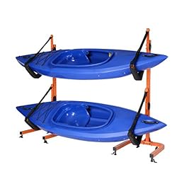 RAD Sportz Kayak Storage Rack - Freestanding Kayak Stands with Padded Arms and Adjustable Straps - Holds 2 Canoes, SUP, or Paddleboards (Orange)