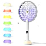 YISSVIC 電撃殺虫ラケット 高電圧で蚊取り RGBナイトライト付き 手持ちモード 誘引モード 充電式電撃殺虫器 3層構造ネット 薬剤不要で虫除け キャップ アウトドア 屋外と屋内で使用