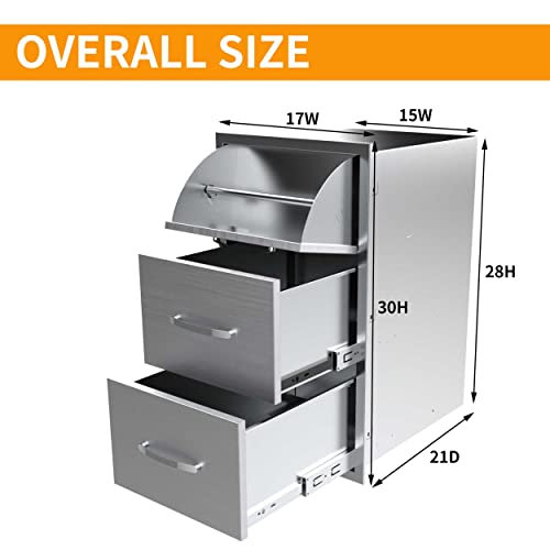 Image of 17W x 30H x 21D Inch Outdoor Kitchen Stainless Steel Triple Access Drawers with Paper Towel Holder Combo for Outdoor Kitchen Island or Grill Station