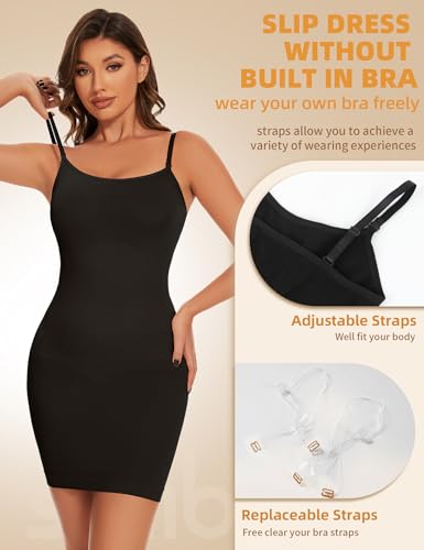 Image of SLIMBELLE Shapewear Dress Slip for Women Tummy Control Adjustable Spaghetti Full Slip Seamless Body Shaper for Under Dresses