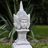 FABRIQ Viergesichtiger Buddha, Buddha Figur, Steinfigur, Feng Shui, witterungsbeständig, Gartenfigur, massiv, Zen-Garten 37 cm