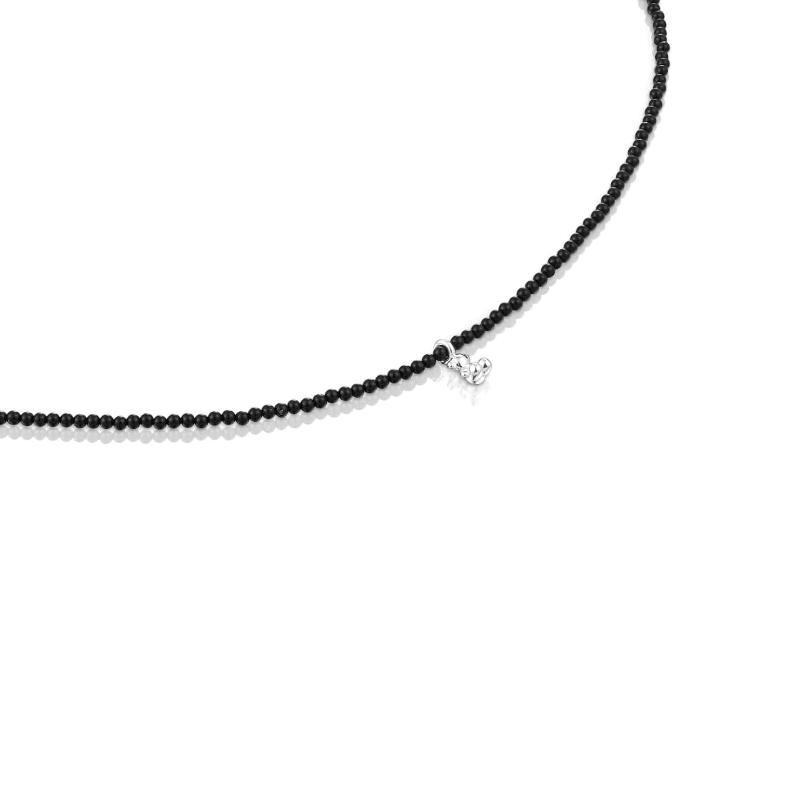 TOUS Collar de Ónix y Oso de Plata de Primera Ley para Mujer de 5.5mm, 42cm de Largo, Versatil y Combinable, Colección Bold Bear
