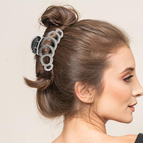 Pinzas grandes para cabello Lurrose con cristales, color negro miniatura 2