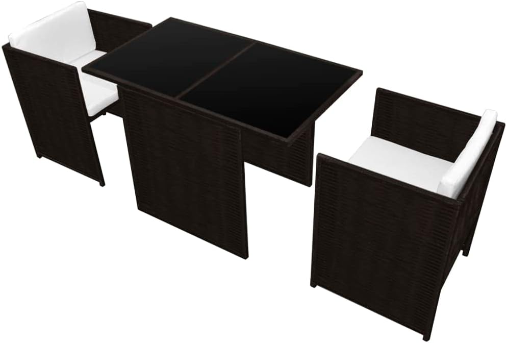 3 Piece Bistro Set with Cushions,Backyard Sofa Suit,Party Furniture,Afternoon Tea Suit,Outdoor Couch,Conversation Furniture,Perfect for Outdoor Garden, Lawn, and Backyard, Poly Rattan Brown