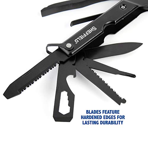 Sheffield 12136 14-In-1 Hatchet Multitool, Camping Hatchet Comes With 1680D Polyester Hatchet Sheath, Alloy Steel Camping Hammer Multitool, Great Hiking Gifts, Black #TOP4