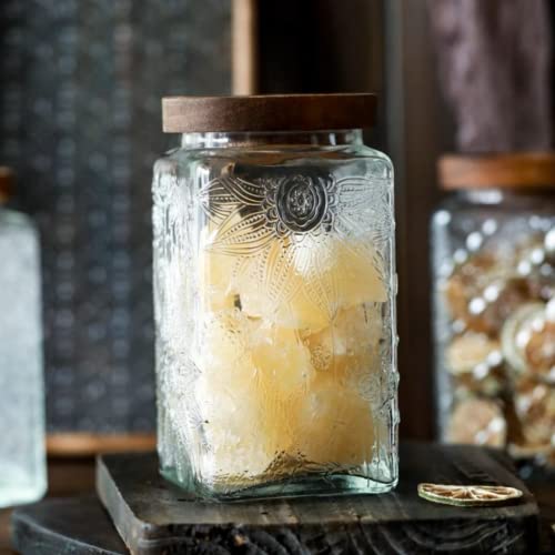 Image of ANSQU Square Glass Jar with Lid, 34oz Airtight Coffee Canister | Coffee Grounds Container, Glass Food Storage Container for Candy, Tea, Sugar, Decorative Mason Jar