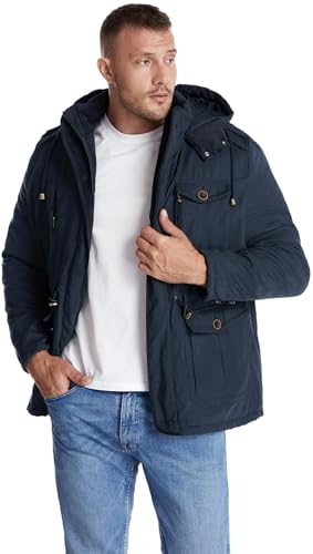 LOUECHY Men's Windproof Hooded Jacket Sherpa Lined Winter Coat Thickened Warm Parka3