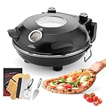 YIBAKE 12 Inches Electric-Pizza-Oven-Indoor, 800℉ Pizza-Maker with Timer, Ceramic Stone, Viewing Window, Complete Accessory Kit(Dough Scraper, Pizza Peel, Cutter Wheel, Spatula),Black