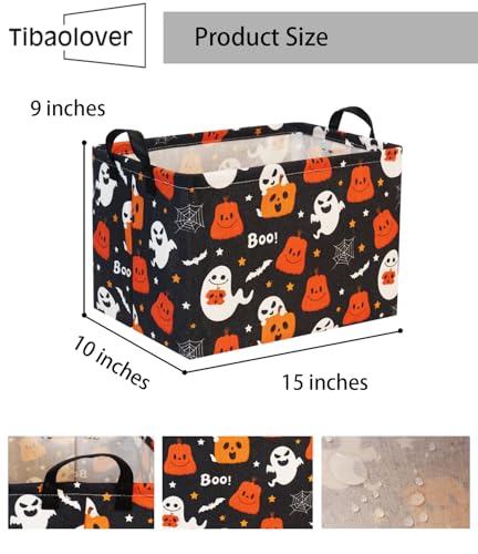 Image of Halloween Basket Cute Baskets for Kids Pumpkin Basket Rectangular Storage Bin Organizer Box Room Decor(Black Pumpkin Ghost)