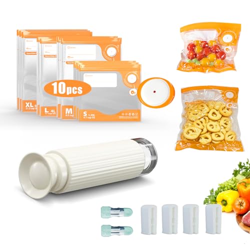 CABIBOX Vacuum Sealer for Food, handheld vacuum sealer(Manual Vacuum Sealers+ 10 mix size reusable vacuum seal bags),Portable Vacuum Sealer Set for Travel, Fresh & Save Meal Prep Sous Vide
