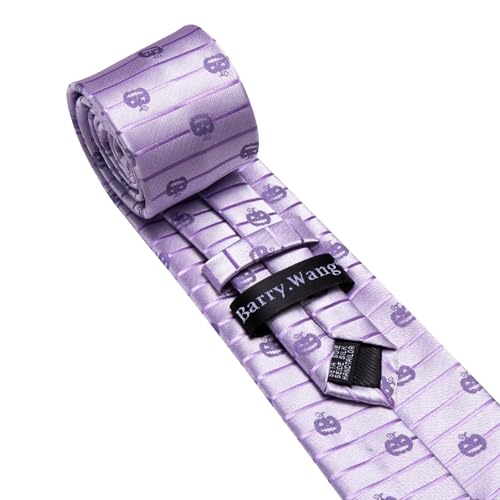 Image of Barry.Wang Man Tie Sets Pumpkin Extra Long Necktie Silk Woven Handkerchief Cufflinks Festival Party Gift Lilac