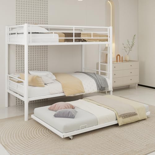QSOST Lit Superposé Enfant avec Lit gigogne, Lit Enfant avec Échelle et Barrière de Sécurité, Convertible en 3 lit Simple - Structure Robuste, Pas Besoin...