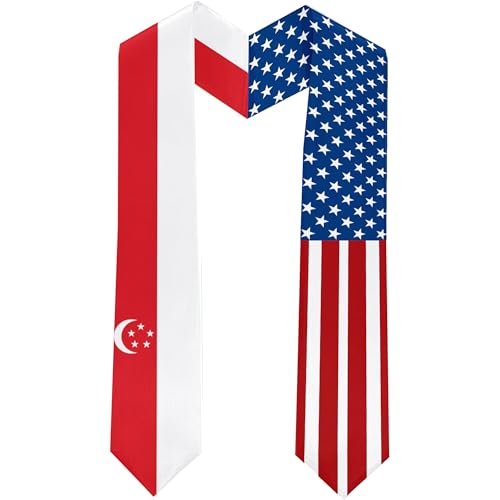 2025 Singapore Flag and USA Flag Graduation Stole Graduation Sash for International Student (Baccalaureate Gown and Hat Not Included)