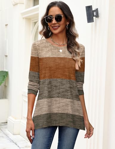 Zeagoo Long Sleeve Tops for Women Dressy Casual Blouose Flowy Tunic with Asymmetrical Hem Crewneck Fall Clothes3