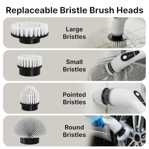 Image of pTron EaseMate Scrubber X1, Electric Spin Scrubber w / 5 Adjustable Speeds, Cleaning Brush Scrubber for Home, 400RPM /min, 120 min Run Time, 8 Replaceable Brush Heads for Bathroom, Floor Tiles (White)
