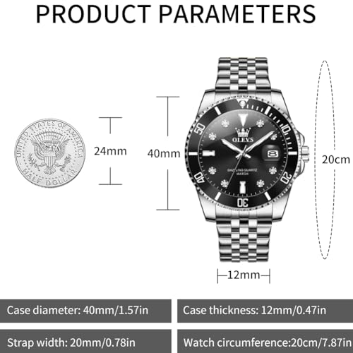 Image of OLEVS Watch for Men Stainless Steel Quartz Business Dress Diamond Large Dial Waterproof Mens Watches with Date Wrist Watch