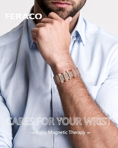 Image of Feraco Copper Magnetic Bracelets for Men,Pure Copper Jewelry Gift | 3X Strength Neodymium 57 Magnets,Powerful 3500 Gauss,Adjustable Length