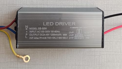 Image of 2 Quantity 50W, 1200mA, LED Flood Light Driver, Input: AC 100-300V, Output: DC 24-40V, IP-65, BIS Approved (Pack of 2)