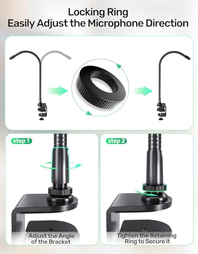 Image of 19 inch Flexible Gooseneck Mic Stand with Desk Clamp【Heavy Duty】 & with 2 Mic Holders, 1 /4 inch & 3 /8 inch Adapters，for Gaming, Live Streaming, Podcast, Conference, and Podium