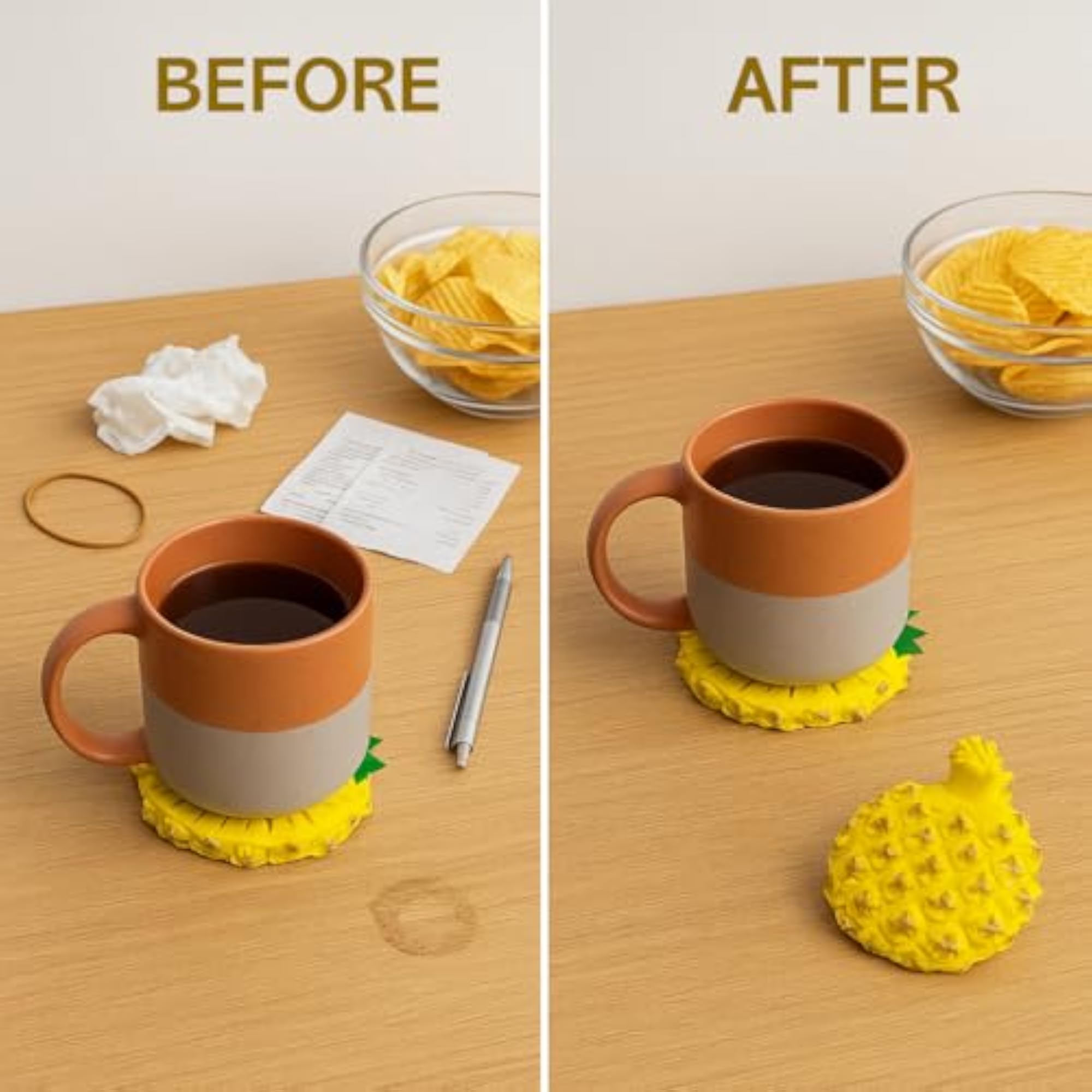 Pineapple Tea Coaster Set for Cups & Mugs, Unique Fruit-Themed