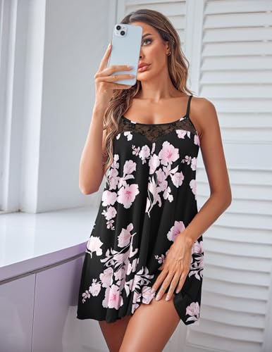 Image of Ekouaer Sexy Night Gowns Lace Nightgowns for Women Sleeveless Sleepwear Babydoll Nighty Plus Size Night Dress