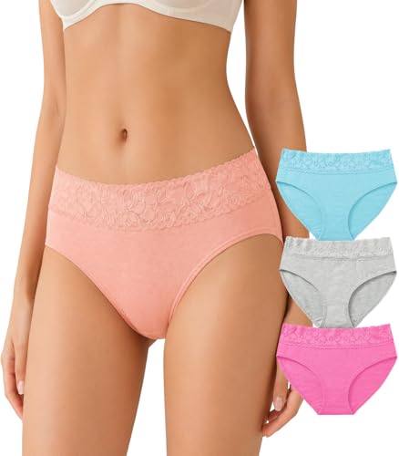 Image of NICSY Womens Underwear Cotton Bikini Panties Lace Soft Hipster Panty Ladies Stretch Full Girls Briefs (Multicolor)