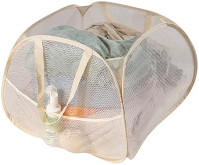 Collapsible Laundry Basket 90L, Foldable Mesh Pop-up Laundry Hamper with Handles, Dirty Clothes Hamper for Laundry with Side Storage Pocket (Beige)