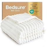 BEDSURE Kuscheldecke - Wolldecke & Fleecedecke, Sofadecke, Weiche Warme Grobe Korddecke für Zimmer Deko, Wohn- & Kuscheldecken, Tagesdecke, Wollweiß, 150 x 200 cm